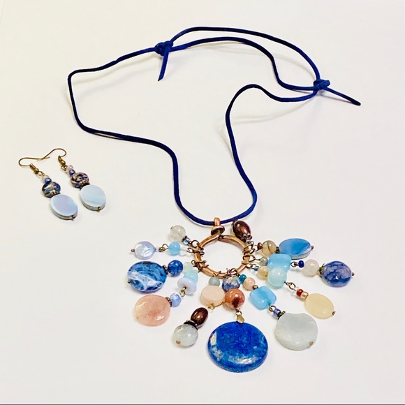 ENERGY Multi-Gemstone Assemblage Style BOHO Necklace & Jasper MOP Earrings - Picture 2 of 16